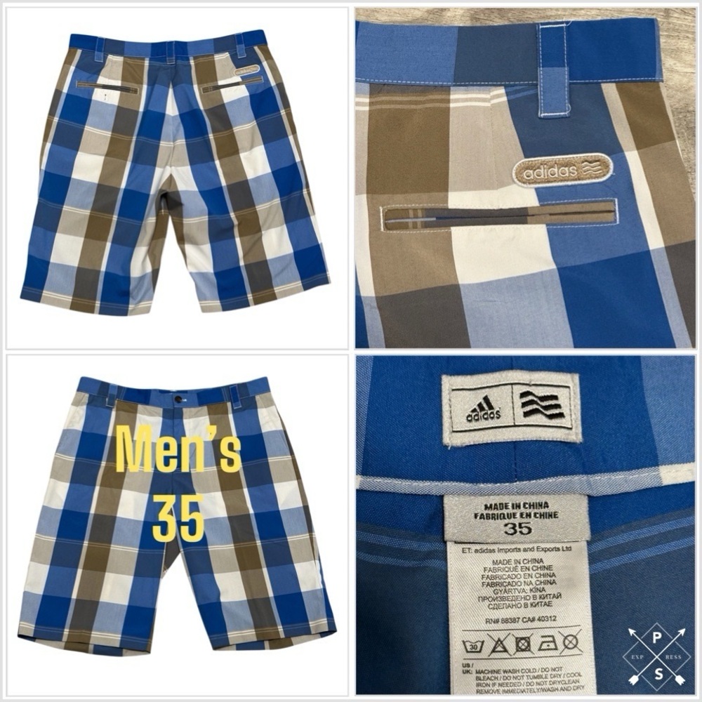 Mens Adidas Ultimate 35 Golf Shorts Khaki Chino Khakis Stretch Bermuda Checkered
